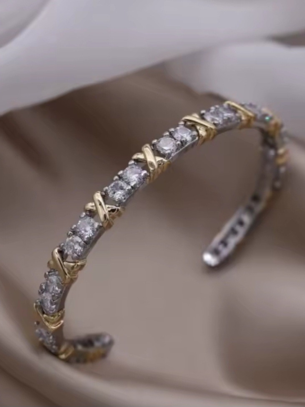 Gold and Silver Crystal Cuff Bracelet - Women Jewelry